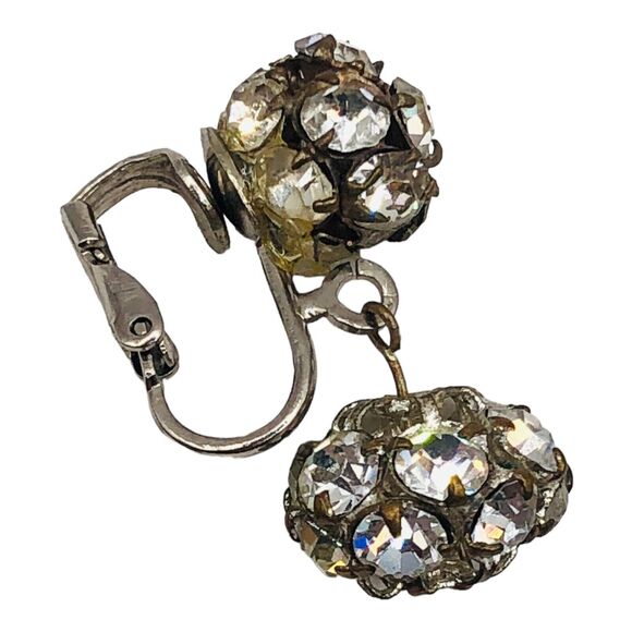 Lot Of 4 Costume Earrings Chunky Glass Rhinestones Clip Screw Back Paisley - Picture 12 of 16